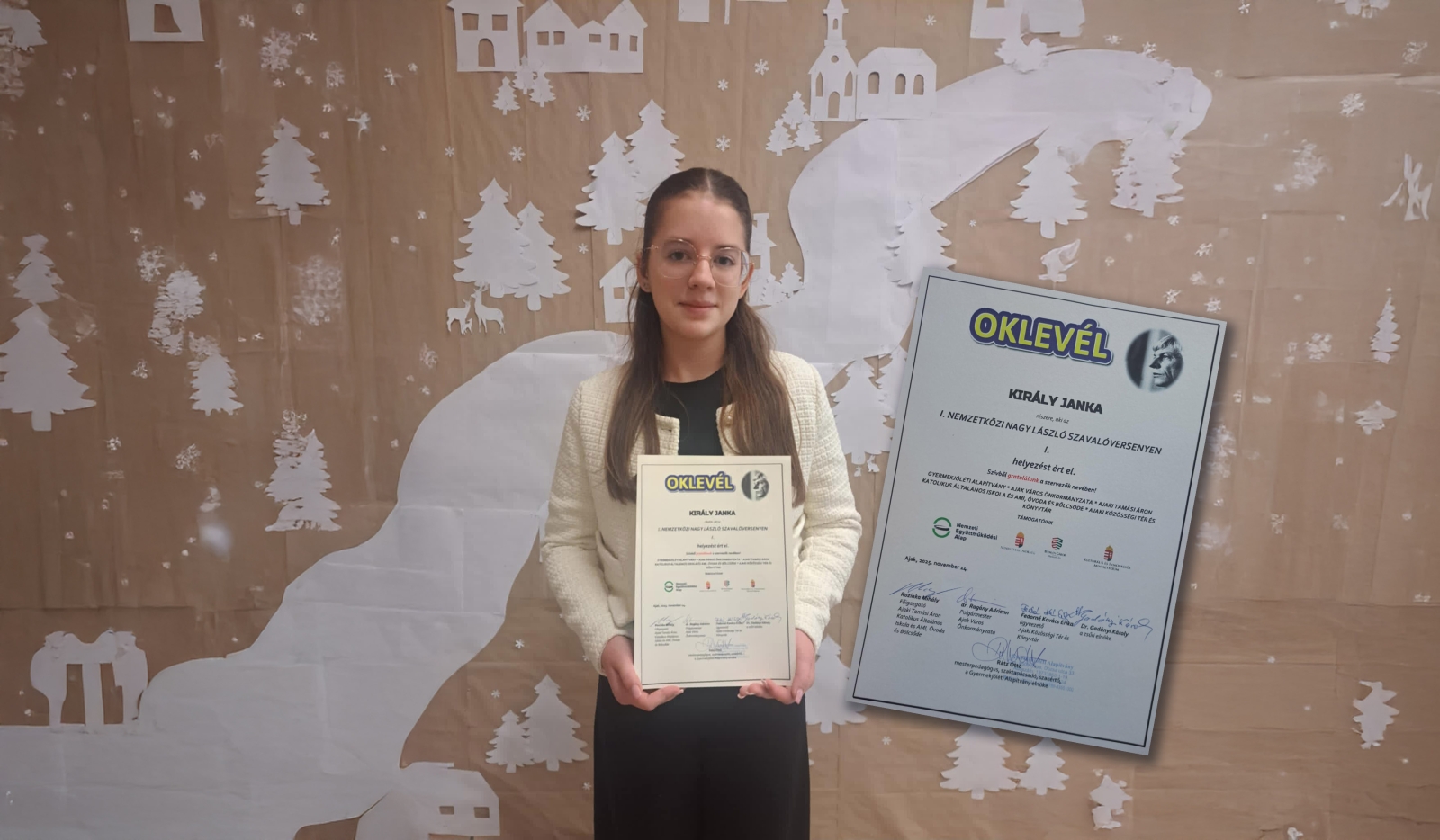 1. helyezést ért el KIRÁLY JANKA 8.b osztályos tanuló az I. NEMZETKÖZI NAGY LÁSZLÓ SZAVALÓVERSENYEN