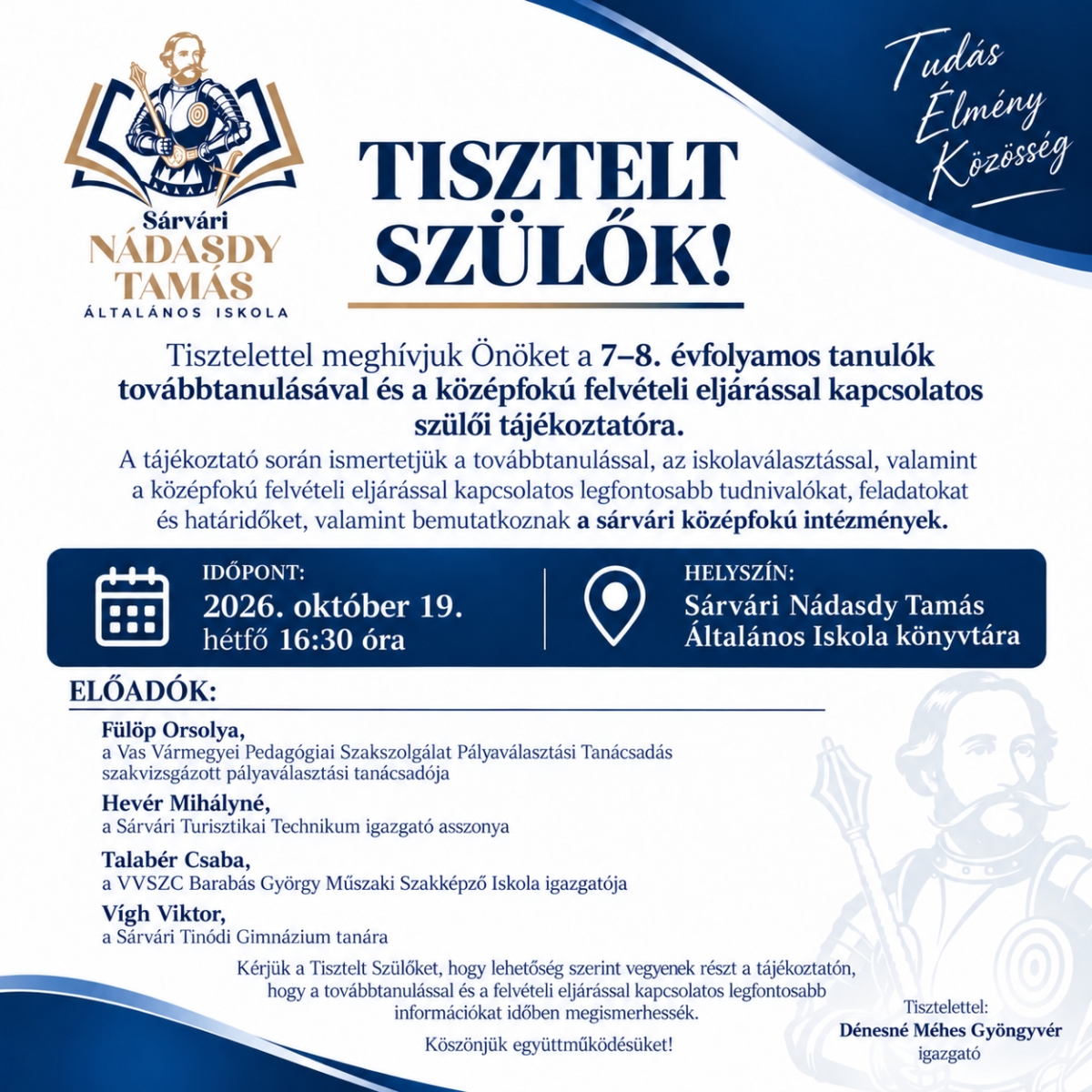 Tájékoztató szülői értekezlet 7.8. évfolyamos tanulók szüleinek